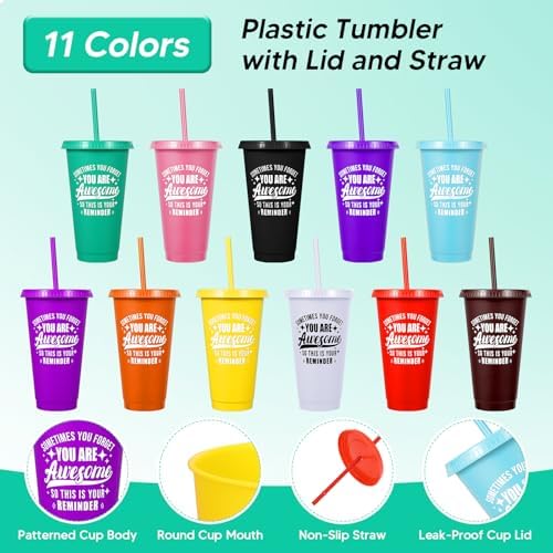 24 Pack Plastic Tumblers with Lids and Straws, Sometime You Forget You Are Awesome Gifts Reusable Cups with Lids Colorful Cups for Party, Iced Coffee Cup Bulk Tumbler (24 oz, Stylish Colors Printed) - Image 4