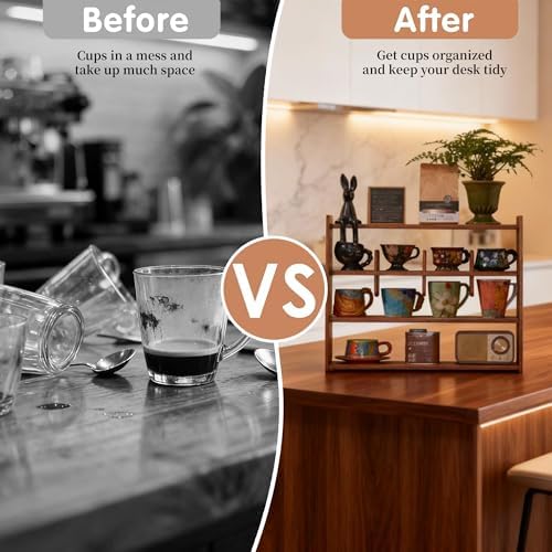 Coffee Cup Holder for Countertop Walnut Wood Mugs Shelf for Kitchen - Image 4