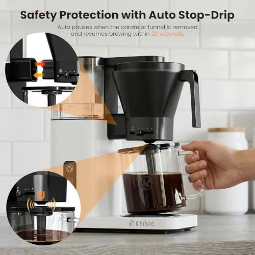 Kismile SCA Certified 8-Cup Coffee Maker, 6-Min Quick Brew, Hot & Cold Brew Coffee Machine, Adjustable Flow Control, Magnetic Anti-Drip, Keep Warm, DIY Manual Mode, Dishwasher Safe, Pearl White - Image 6