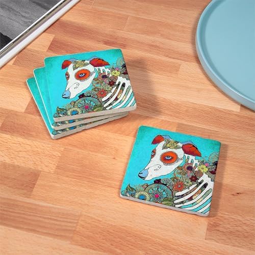 CafePress Dia Los Muertos, Day Of The Dead Dog Tumbled Stone - Set of 4 Coasters Set of 4 - Image 4