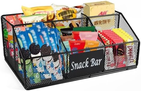 Metal Wire Snack Display Baskets,5-Compartment Snacks Storage Bin for Countertop,Office,Party,Bedroom,Kitchen,Pantry Shelf,Snacks Cabinet Dispenser Caddy for Chips,Packets by Unknown