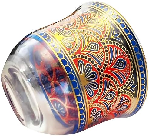 Chandler Espresso Turkish Arabica Coffee Cup Assorted Design Available from Brand 70ml 2.5oz Set of 6 Cups with Gift Box (Glass, Red Blue Peacock Feather Decal G) - Image 4
