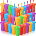 Honeydak 30 Pcs Reusable Plastic Tumbler with Lid&Straw,No Glitter,Solid by Honeydak