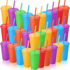 Honeydak 30 Pcs Reusable Plastic Tumbler with Lid&Straw,No Glitter,Solid by Honeydak