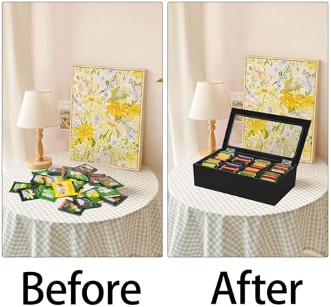 Tasybox Tea Bag Organizer, Acrylic Tea Box with Lid, Black Teabag Holder - Image 5