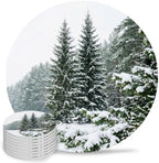 Natural Landscape Coasters for Drinks, Set of 8 Winter Snow-Covered Pine Trees Green Absorbent Ceramic Coaster with Cork Base Decor for Wooden Table & Bar, Housewarming Gift Home Decor by TSRSUNFLOWER