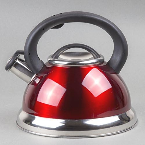Creative Home Alexa 3.0 Quart Stainless Steel Whistling Tea Kettle Fast Boiling Heat Water for Stovetop Whistle Tea Pot, Metallic Cranberry - Image 4