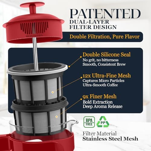 ESPRO P3 French Press Coffee Maker, 32oz, Red, Double Micro Filter Press - Image 3