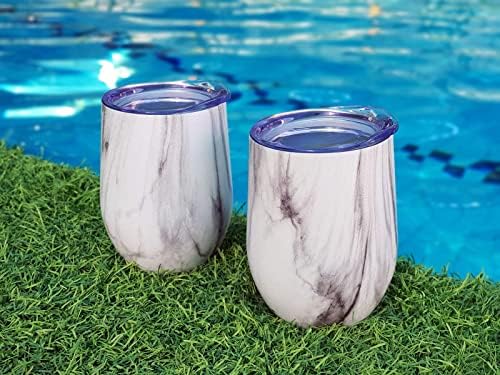 CHILLOUT LIFE 12 oz Stainless Steel Wine Tumblers 4 Pack - Double Wall Vacuum Insulated Wine Glasses Cups with Lids and Straws Set Keeping Cold & Hot for Coffee, Beer, Ice Cream - Carrara Marble - Image 5