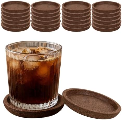 24pcs Round Cork Coaster Set - Absorbent & Heat-Insulation, Raised Edge, - Image 2