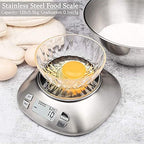 Digital Kitchen Scale with Removable Bowl 2.5L Volume, Electronic Stainless Steel Food Scale for Cooking Baking, Room Temperature, Alarm Timer, 12lb 5.5kg, Batteries Included - Image 2
