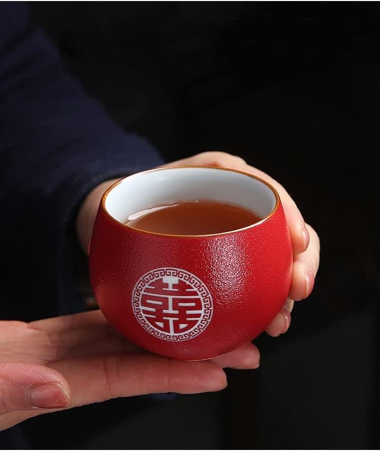 Chinese Traditional Wedding Gift Tea Set - Kung Fu Teapot With 8 Teacups and Round Tray - Red Decoration - Image 6