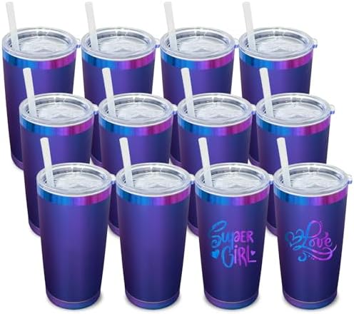 20 oz Tumbler Bulk Stainless Steel Tumblers with Lids and Straws Aurora by MetalyaTumblers