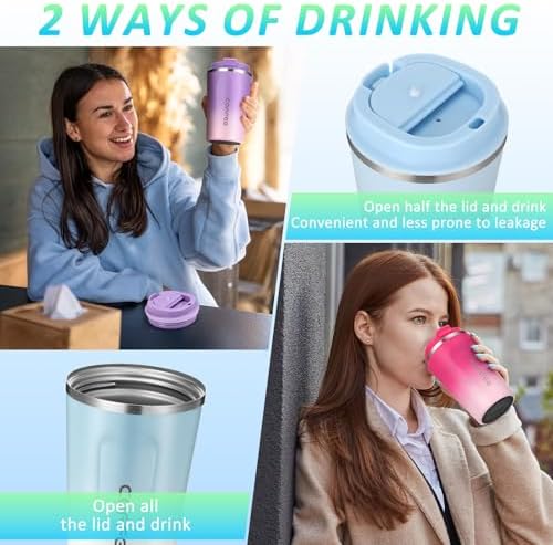 Honeydak 5 Pack Travel Coffee Mugs 12oz Insulated Coffee Cup with Lid Stainless Steel Vacuum Gradient Colorful Tumbler Reusable Leakproof Travel Cups for Hot & Cold Drinks - Image 6