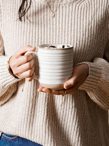 LE TAUCI Ceramic Coffee Mugs Set of 4, 18 oz, Rustic Style, Arctic White - Image 2