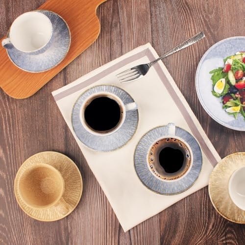 Coffee Mugs Set, 6.8 oz, Ceramic Tea Cup with saucer, Espresso Cups 8-piece, Stackable Cups, for Latte,Hot Tea,Cappuccino, Mocha, Cocoa, dishwasher & microwave safe, Azure blue - Image 4