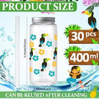 Skylety 30 Pcs Hawaiian Luau Cups 13. 5 oz Summer Tropical Plastic Cups with Lids and Straws Reusable Cute Plastic Tumbler for Hawaii Beach Sea Summer Birthday Party Drinkware Supplies - Image 2