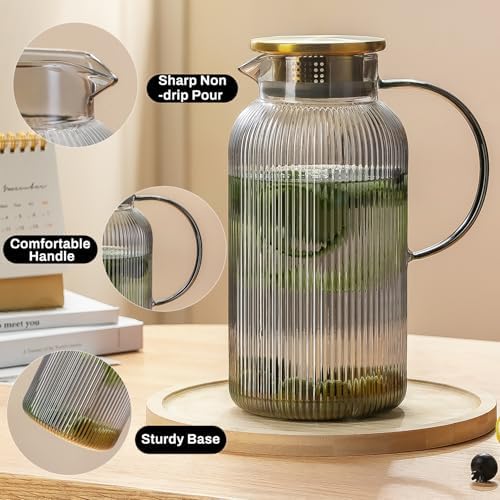 Buaic 2 PACK Glass Pitcher with Lid, 68 oz/ 2L Gray Glass Water Pitcher - Image 3
