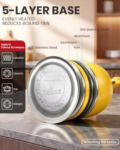 Whistling Tea Kettle Stovetop Stainless Steel, 2.64 Quart （Yellow） - Image 2