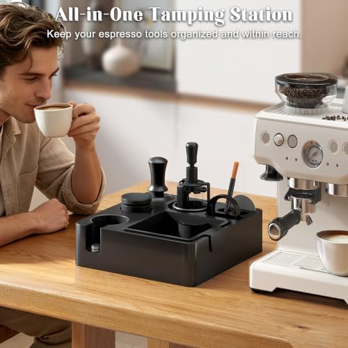 7PCS 54mm Espresso Accessories Kit, Coffee Tamping Station with Knock Box - All-in-One Home Barista Starter Set, Stainless Steel Tamper & Distributor, WDT Tool for Even Extraction - Image 2