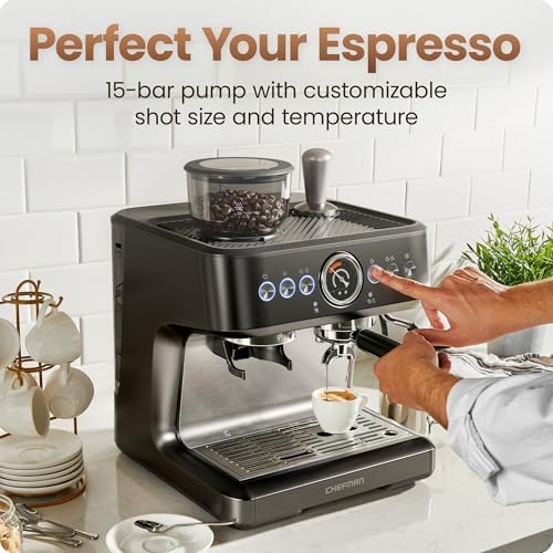 Chefman Crema Deluxe Espresso Machine with Double Boiler, Use Milk Frother and Brew Espresso Simultaneously, Professional Coffee Maker with Coffee Grinder and Steam Wand, 30 Grind Settings - Image 6