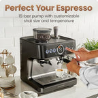 Chefman Crema Deluxe Espresso Machine with Double Boiler, Use Milk Frother and Brew Espresso Simultaneously, Professional Coffee Maker with Coffee Grinder and Steam Wand, 30 Grind Settings - Image 6
