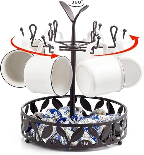 ALLCENER Mug Tree Countertop, Rotatable Mug Holder Stand with 6 Hooks for Coffee Bar Counter Cabinets and Kitchen Organizer by ALLCENER