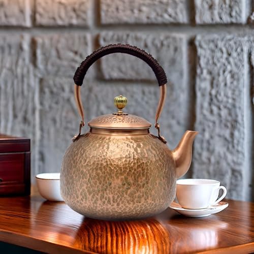 YJX Copper Tea Kettle For Stovetop, Japanese Style Non-Coating Pure Copper Teapot with Stainless Steel Infuser For Loose Tea, Large and Solid Tea Pot For 3-7 Cups (2000ml) - Image 6