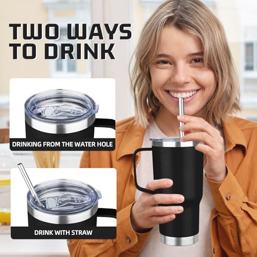 20 oz Tumbler with Handle Stainless Steel Insulated Coffee Tumbler with Lid and Straw Double Wall Vacuum Insulated Coffee Mug Leak Proof Travel Mug Tumbler for Hot and Cold Drink (Black,4pack) - Image 4