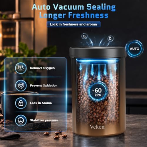Veken Electric Vacuum Coffee Canister with Window, Auto-Seal Container,19OZ - Image 2