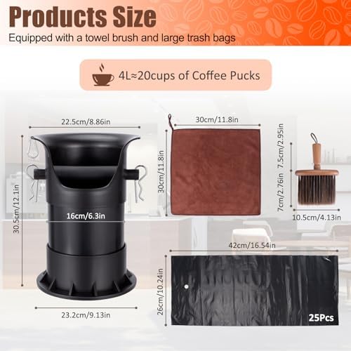 HOMEE 4L Espresso Coffee Knock Box with 25 Garbage Bags with Brush & Towel - Image 2