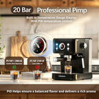 Empstorm 04E 20 Bar Espresso Machine with Milk Frother Steam 1100W Black - Image 6