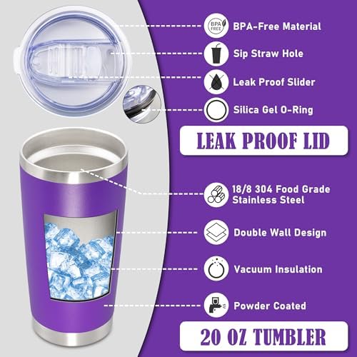 20oz Tumbler Insulated Coffee Tumblers with Lid Stainless Steel Purple 12P - Image 3