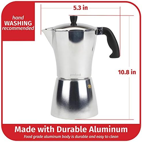 GoodCook Koffe 12-Cup Aluminum Stovetop Moka Pot Espresso Maker, Silver - Image 6