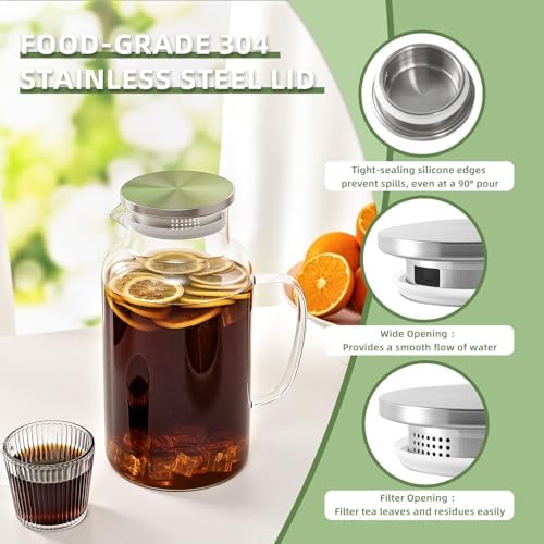 1 Gallon/3.8L Thickened Glass Pitcher with Lid and Spout, Glass Pitcher - Image 6