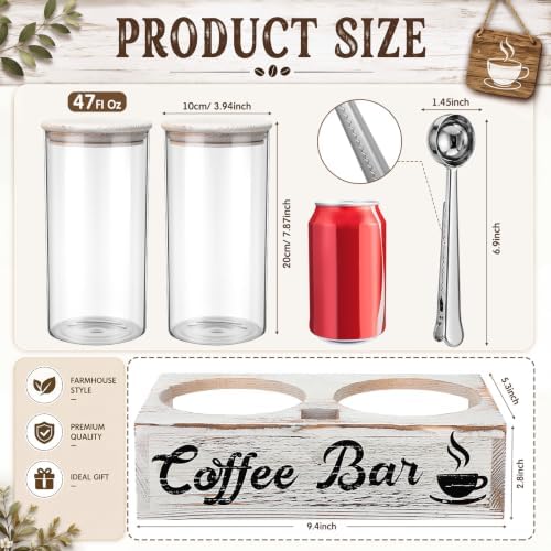 Rustic Coffee Canister Set of 2 50 Fl oz Large Airtight Glass Jars White - Image 3