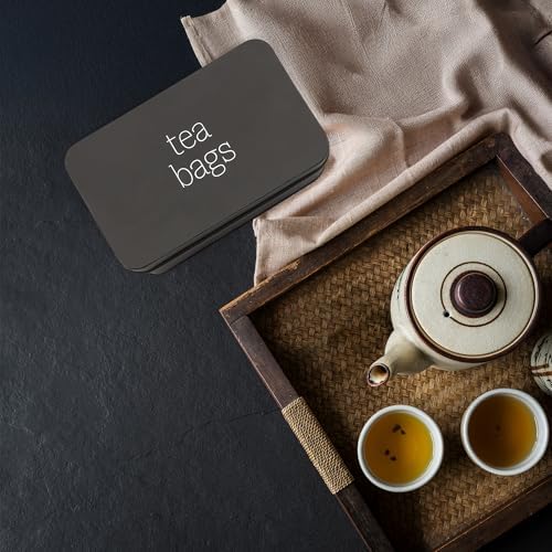 AuldHome Design Enamelware Tea Bag Box (Black), Classic Sleek Style Tea Storage Tin - Image 5