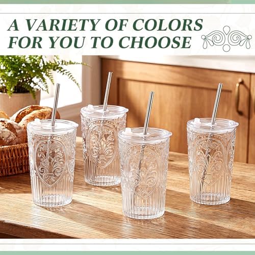 Wiwiqing 12 Set 16oz Vintage Tumbler with Lid and Straw Bulk, Clear - Image 5