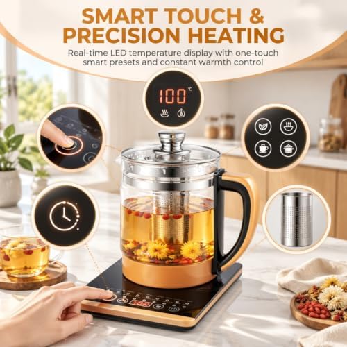 1.8l Electric Glass Kettle,800w Tea Maker with 18 Smart Menus,24h Timer,Temperature Control,Infuser,Water Boiler for Coffee Soup - Image 6