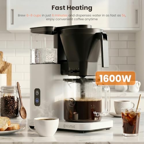 Kismile SCA Certified 8-Cup Coffee Maker, 6-Min Quick Brew, Hot & Cold Brew Coffee Machine, Adjustable Flow Control, Magnetic Anti-Drip, Keep Warm, DIY Manual Mode, Dishwasher Safe, Pearl White - Image 4