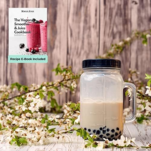 32 oz Wide Mouth Glass Drinking Jar with Handle | Iced Coffee Cup | Includes 2 Lids, 2 Silicone Straws, 2 Stainless Steel Straws, 20 Reusable Ice Cubes, Cleaning Brush & Recipe Book. - Image 6