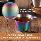 Honeydak 12 Pcs Stainless Steel Espresso Shot Cup 3.4 Oz/ 100 ml Espresso Measuring Cup with Spout and Handle Stainless Steel Coffee Shot Glasses Scale Metal Coffee Measuring Accessories(Colorful) - Image 5
