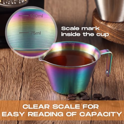 Honeydak 12 Pcs Stainless Steel Espresso Shot Cup 3.4 Oz/ 100 ml Espresso Measuring Cup with Spout and Handle Stainless Steel Coffee Shot Glasses Scale Metal Coffee Measuring Accessories(Colorful) - Image 5