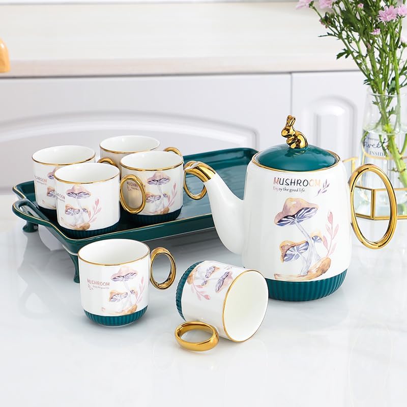 Water Pitcher Nordic Style Large-Capacity Ceramic Cold Kettle Home Coffee Milk Tea Juice White Open Cold Kettle Cup Water Set Water Jug(Orange) - Image 2