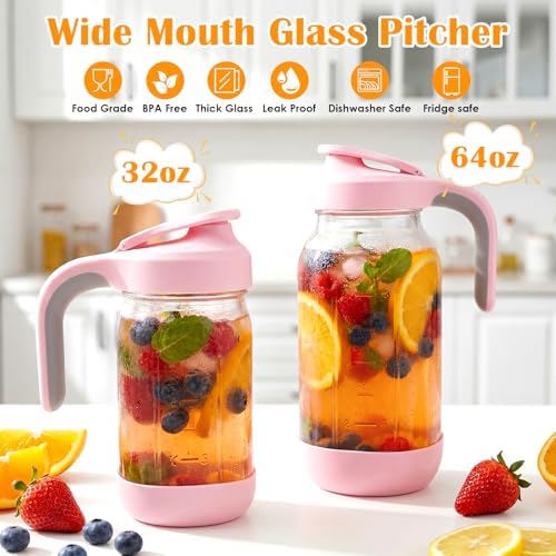 Sursip 64oz (2 Quart) Glass Mason Jar Pitcher with Lid and Handle - Image 2