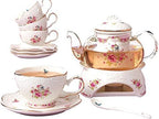 Jusalpha 16pcs Vintage Porcelain Flower Series Tea Set with Teapot Warmer by Jusalpha
