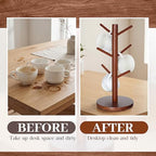 8 Pcs Mug Tree Wooden Coasters Set, Cup Holder 6 Hooks Counter - Image 4