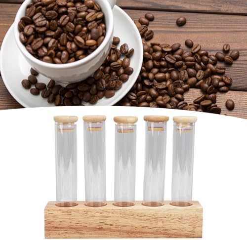Yosoo Health Gear Coffee Bean Jars Canisters, Glass Coffee Storage Containers with Wood Base, Airtight Single Dose Bean Storage Tubes, Espresso Cellars with Stand (5 Hole) - Image 2