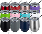 MEWAY 12oz Wine Tumbler Mix Color 12 Pack Bulk Gifts for Women, Vacuum Stainless Steel Travel Mug with Lid,Insulated Stemless Wine Cup Glass for Coffee,Cocktails,Drinks(Mix,Set of 12) by MEWAY