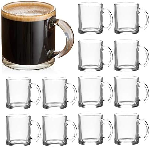 QAPPDA Glass Mugs 12 oz, Clear Coffee Mugs With Handle 350ml,Tea Mug Water Mug Beer Glasses With Handle,Glass Drinkware For Beverage,Juice,Latte Cups Cappuccino Mugs Water Cup 12pack by QAPPDA